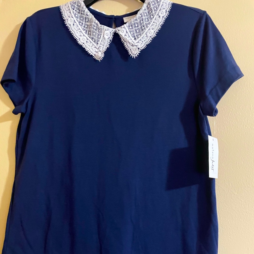 Maison Jules Super Cute Peter Pan Collar Navy Top